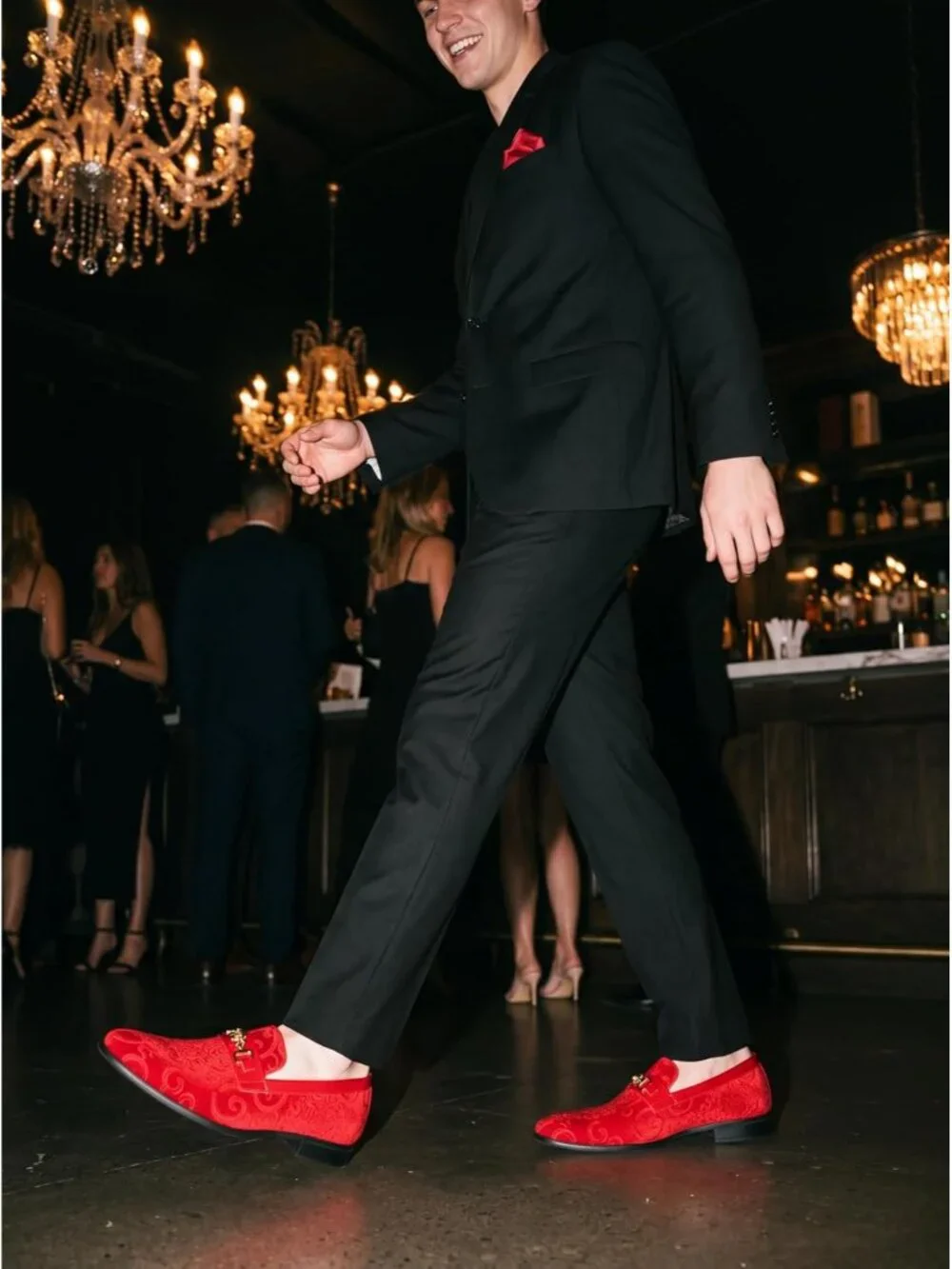 Men's Red Luxury Paisley Velvet Gold Buckle Loafers Slip On Dress Shoes